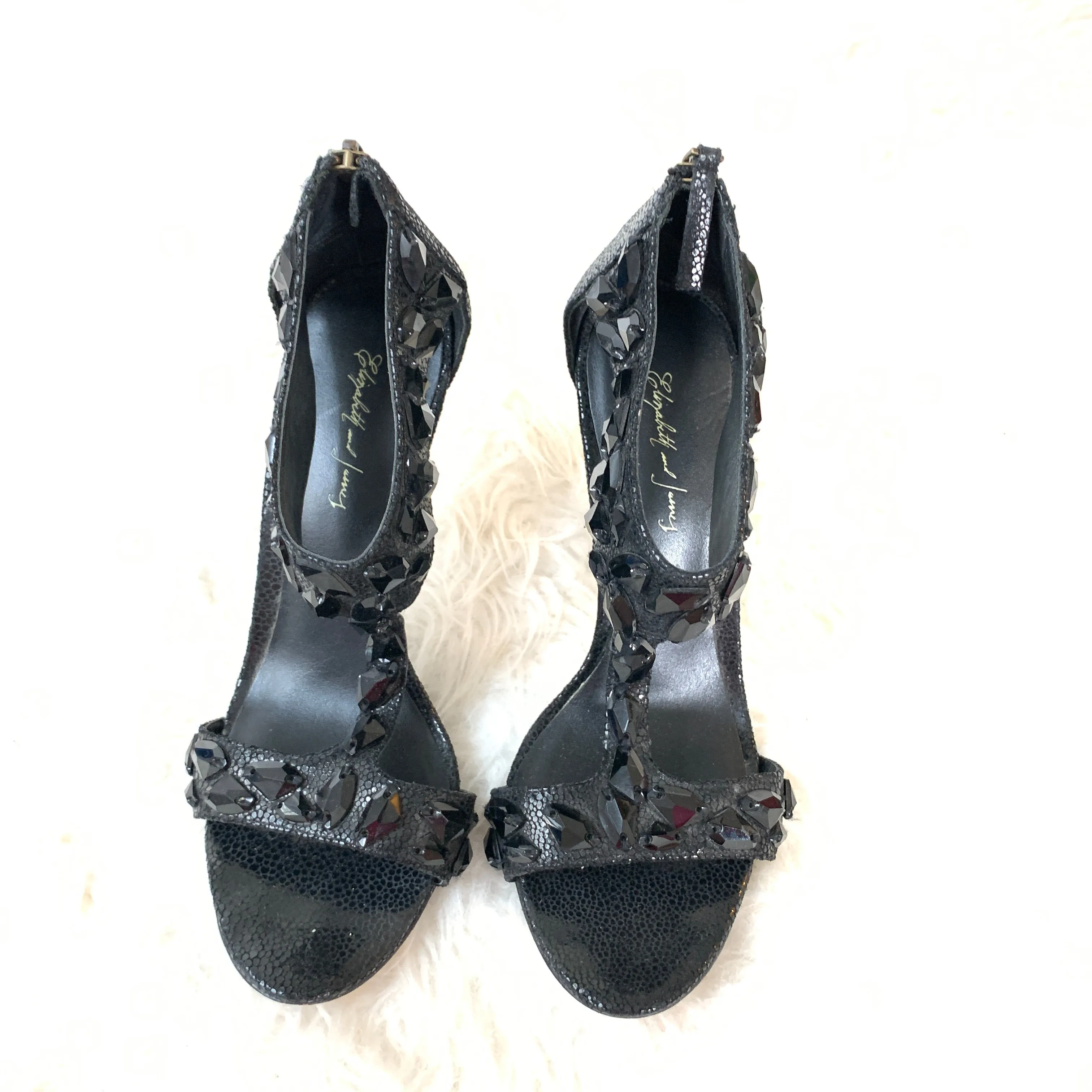 Elizabeth and James Black Beaded Stiletto Heel- Size 6