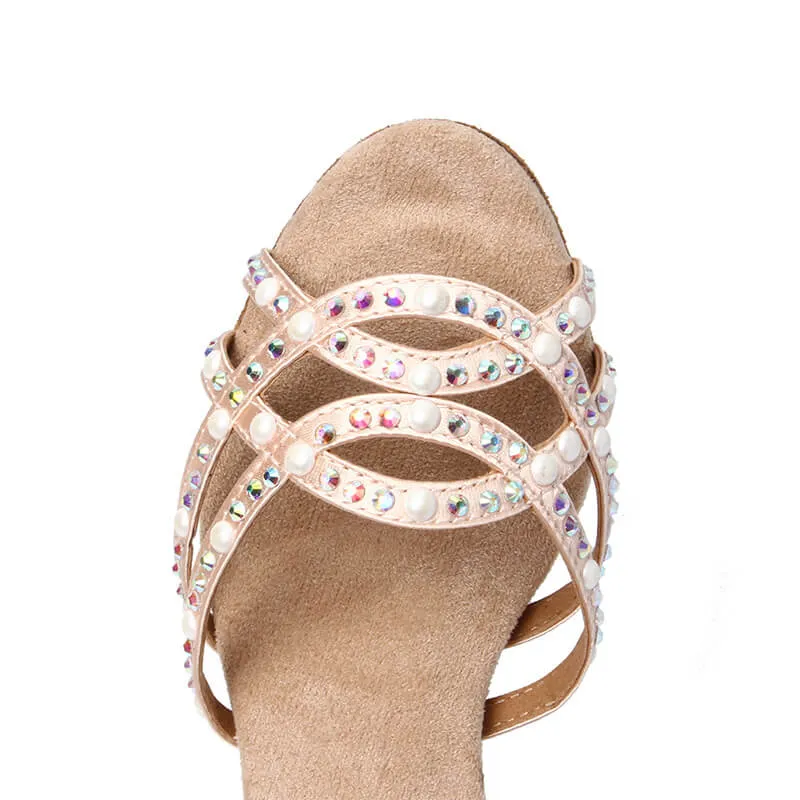 Flesh Pink Satin Rhinestones Ballroom Latin Dance Shoes
