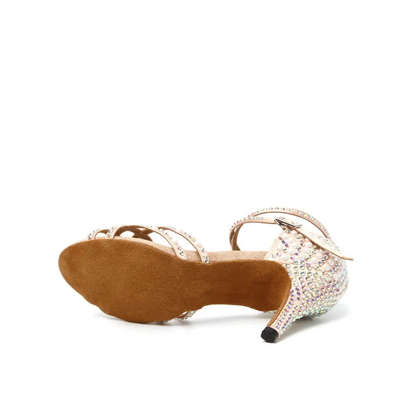 Flesh Pink Satin Rhinestones Ballroom Latin Dance Shoes