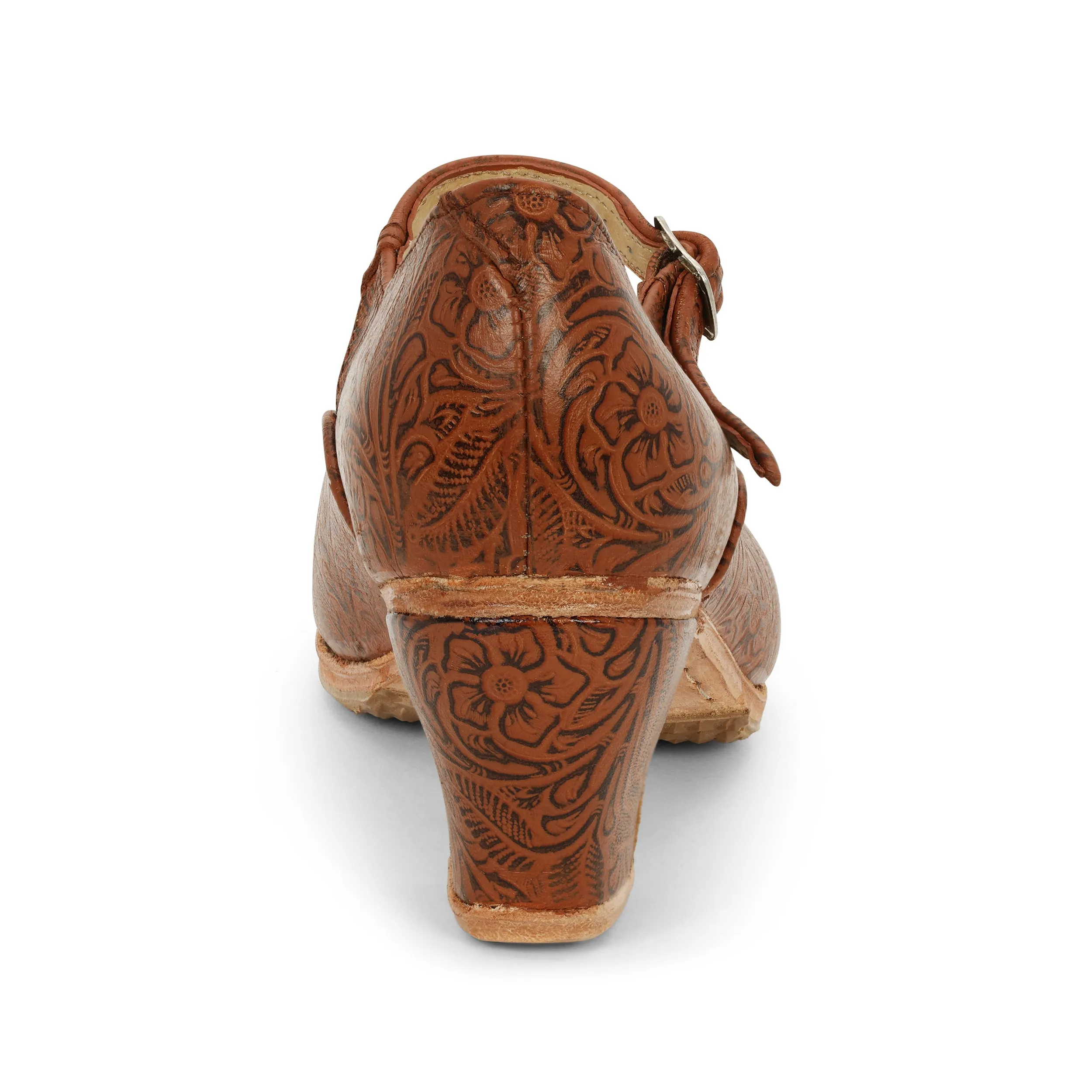 Folkicks Women's Folklorico Shoes with Nails, Leather, Floral Embossed Leather, 6cm Heel