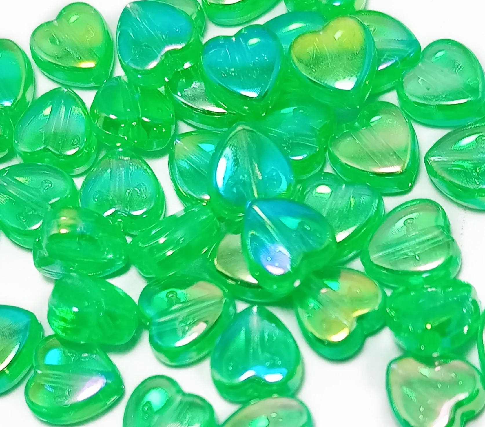 Forest Green Heart Shaped Transparent Acrylic Beads