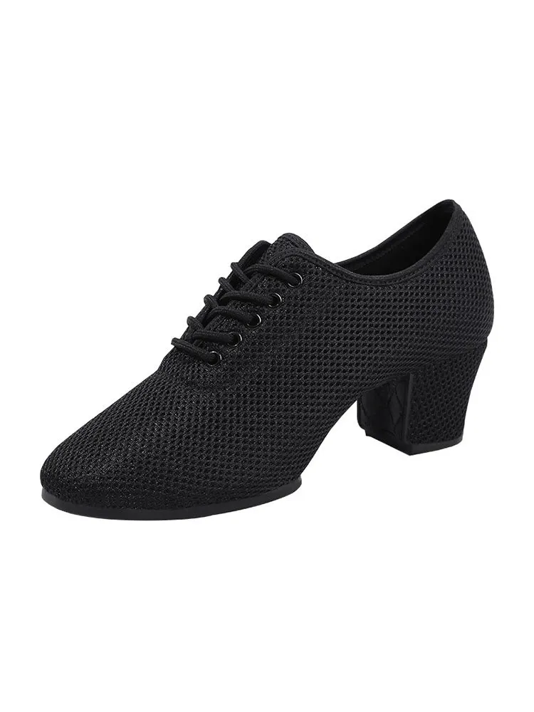 Full Mesh Breathable Latin Dance Rubber Sole Mid-heel Dance Shoes