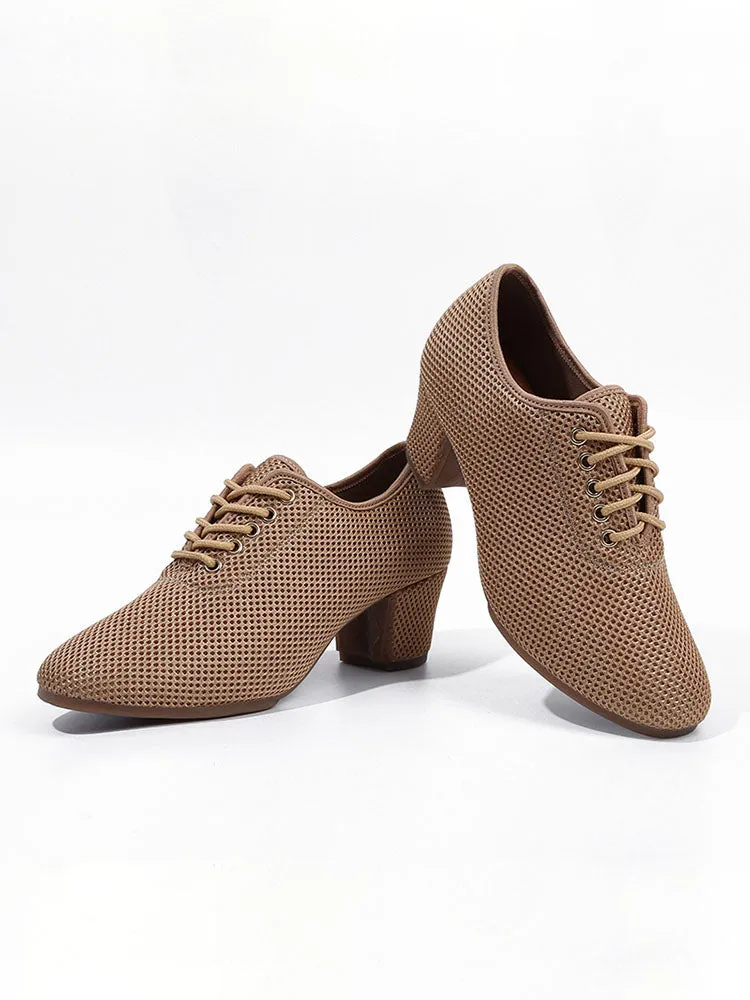 Full Mesh Breathable Latin Dance Rubber Sole Mid-heel Dance Shoes