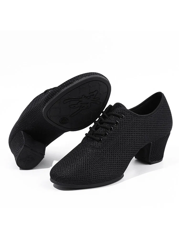 Full Mesh Breathable Latin Dance Rubber Sole Mid-heel Dance Shoes