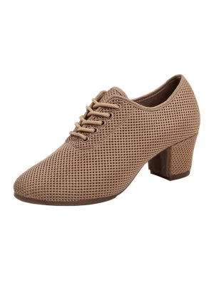 Full Mesh Breathable Latin Dance Rubber Sole Mid-heel Dance Shoes
