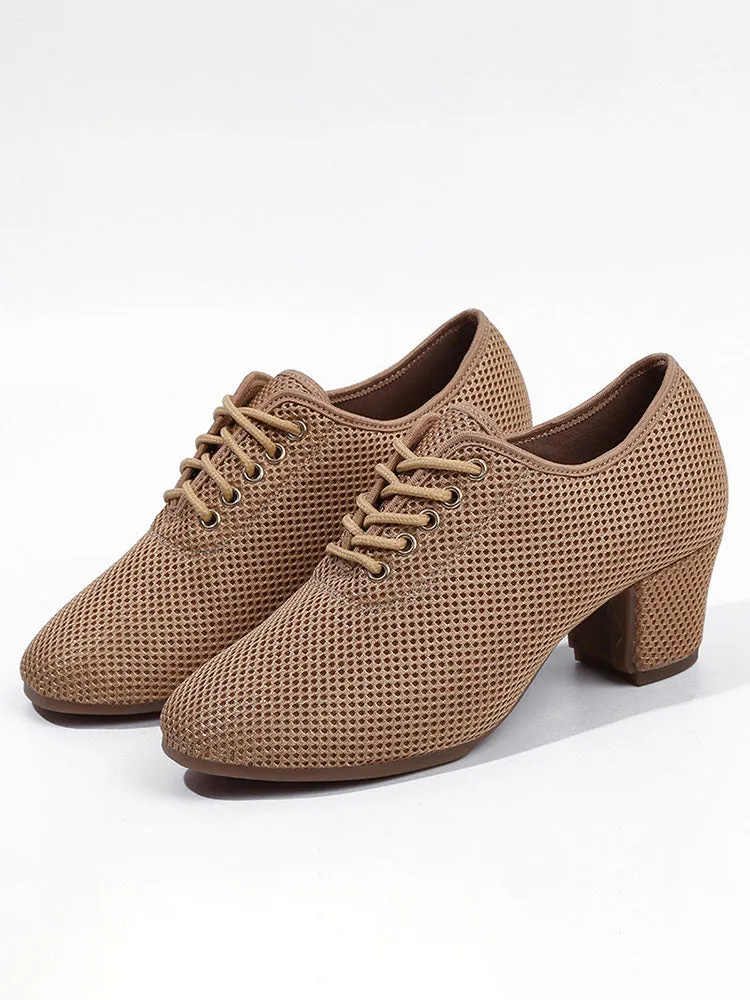 Full Mesh Breathable Latin Dance Rubber Sole Mid-heel Dance Shoes