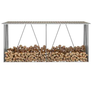 Garden Log Storage Shed Galvanised Steel 330x84x152 cm Brown