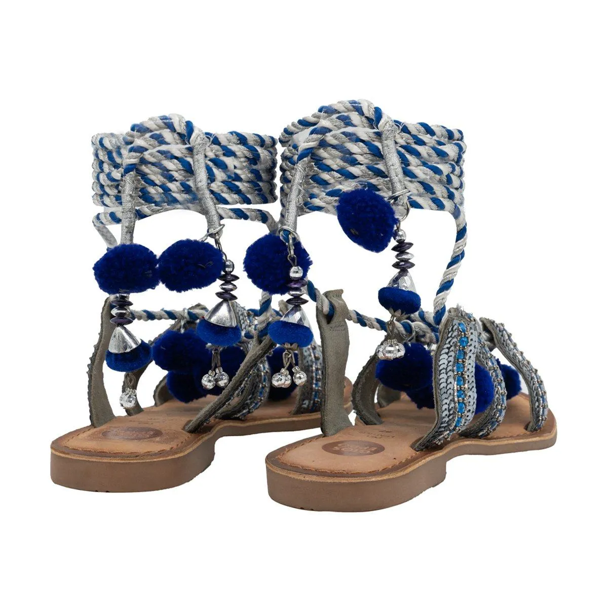 Gioseppo Beaded Flat Sandals Fabric Silver Colour For Women