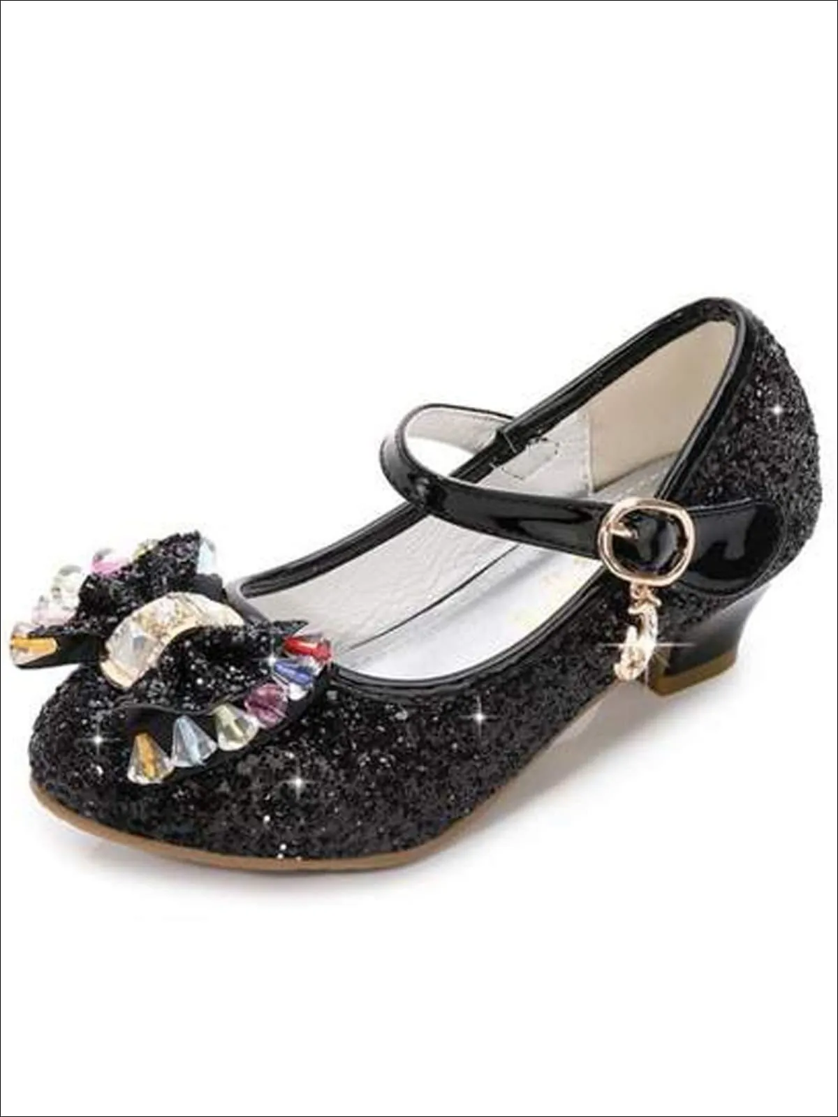 Girls Black Gem Bow Tie Glitter Princess Shoes By Liv and Mia