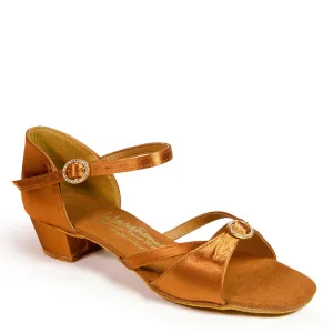 GIRLS NATASHA - TAN SATIN - CUBAN HEEL