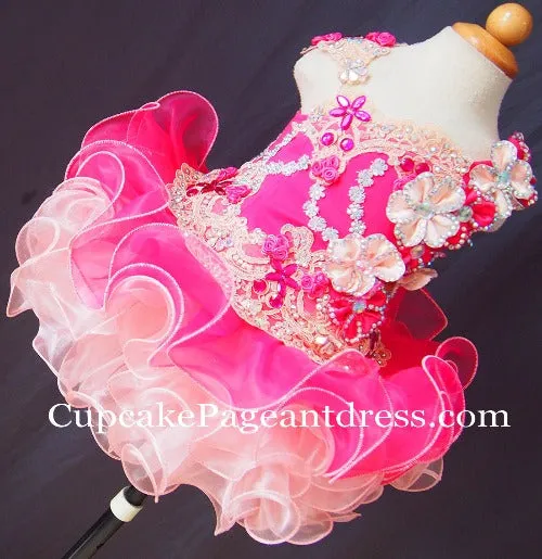 Glitz Beaded and Lace Bodice Baby Miss Pageant Dress Custom