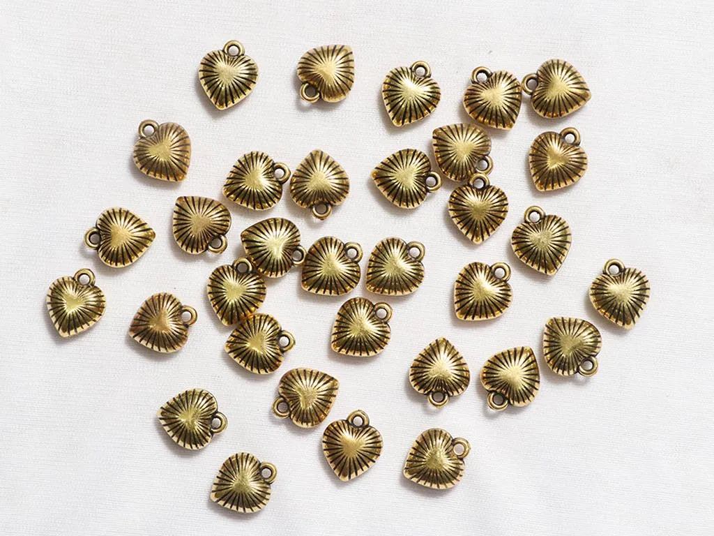 Golden Designer Heart Plastic Beads- 16 mm