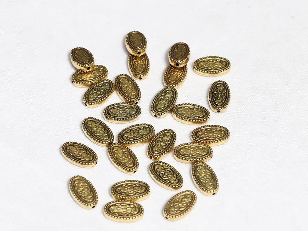 Golden Designer Oval Plastic Beads -15x20 mm