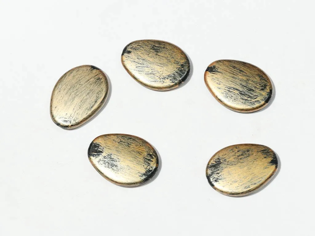Golden Designer Oval Plastic Beads - 38x20 mm