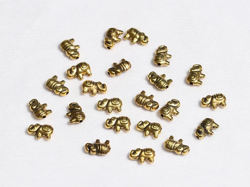 Golden Elephants Plastic Beads - 8x12 mm