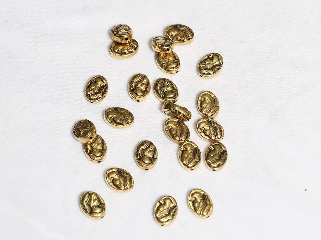 Golden Fancy Oval Plastic Beads - 14x18 mm
