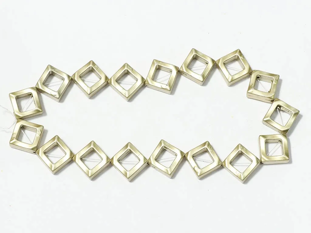 Golden Metallic Square Designer Plastic Beads-16x16 mm