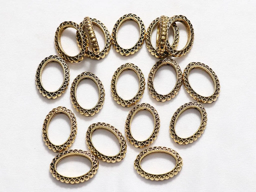 Golden Oval Designer Ring Plastic Beads - 18x25 mm