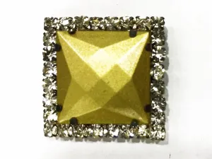 Golden Square Plastic Stone with Crystal Frame (32x32 mm)