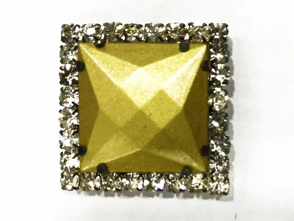 Golden Square Plastic Stone with Crystal Frame (32x32 mm)