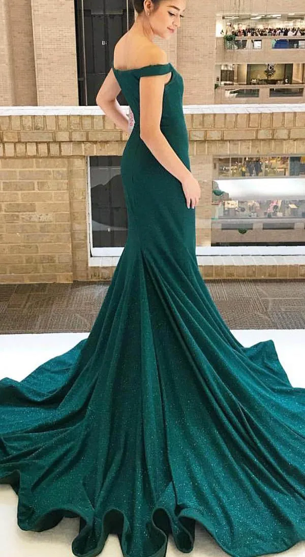 Gorgeous Green Sparkly Mermaid V Neck Long Prom Dress with Sweep Train, M298
