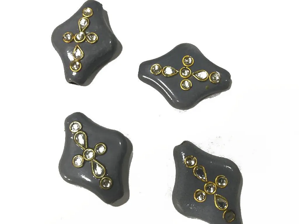 Gray Designer Kite Plastic Stone (With Kundan Work- 30x22 mm)