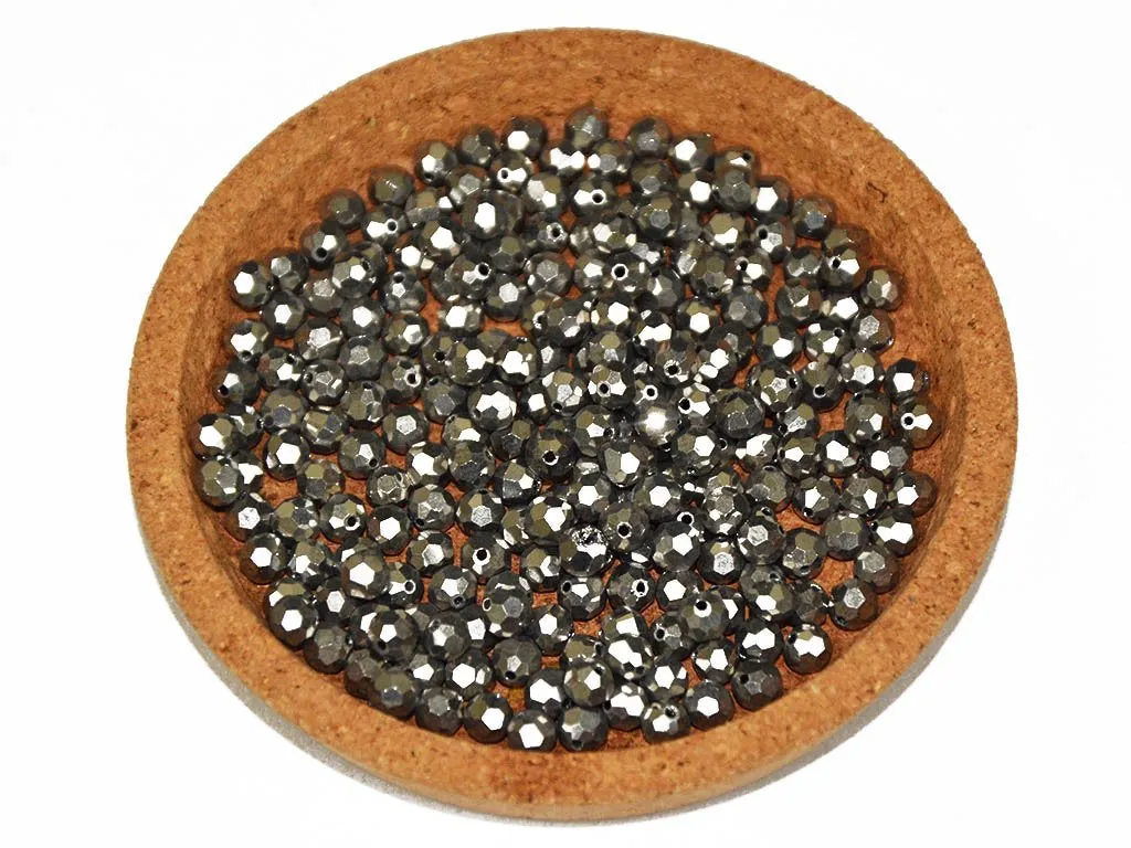 Gray Metallic Faceted Spherical Plastic Beads