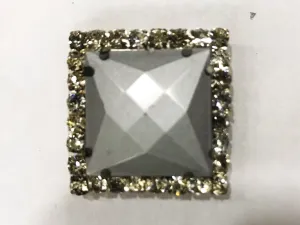 Gray Square Plastic Stone with Crystal Frame (32x32 mm)