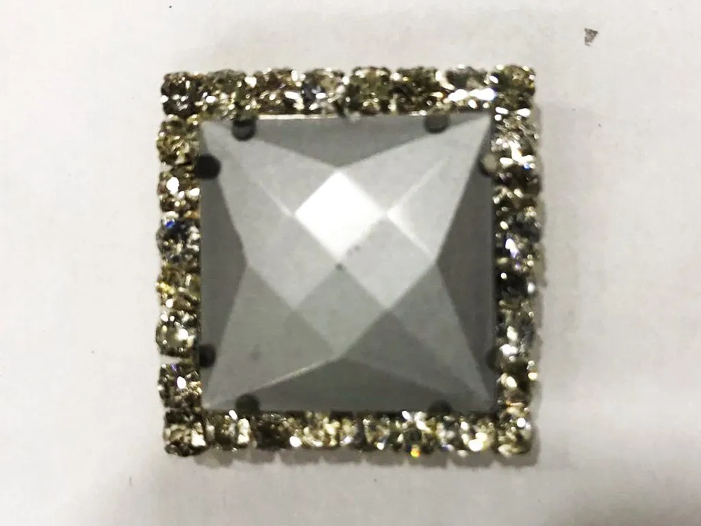 Gray Square Plastic Stone with Crystal Frame (32x32 mm)