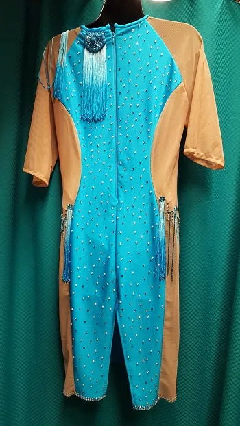 Gwendolyn – Women's Latin Rhythm Dress – 1Pc -- Nude/Turquoise