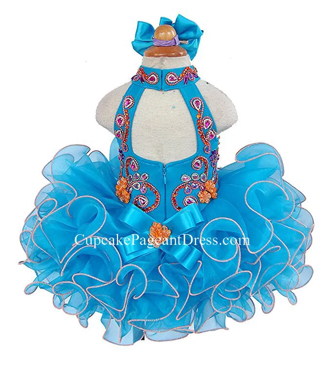 Halter Beaded Bodice Little Girls/Toddler/Kids/Baby Girls Cupcake Pageant Dress