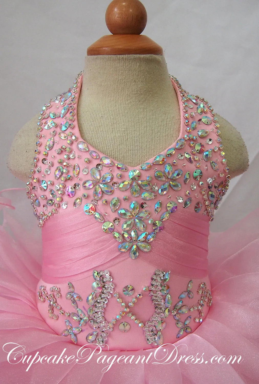 Halter Beaded Pink Little Girls/Newborn/Infant/Child Pageant Dress
