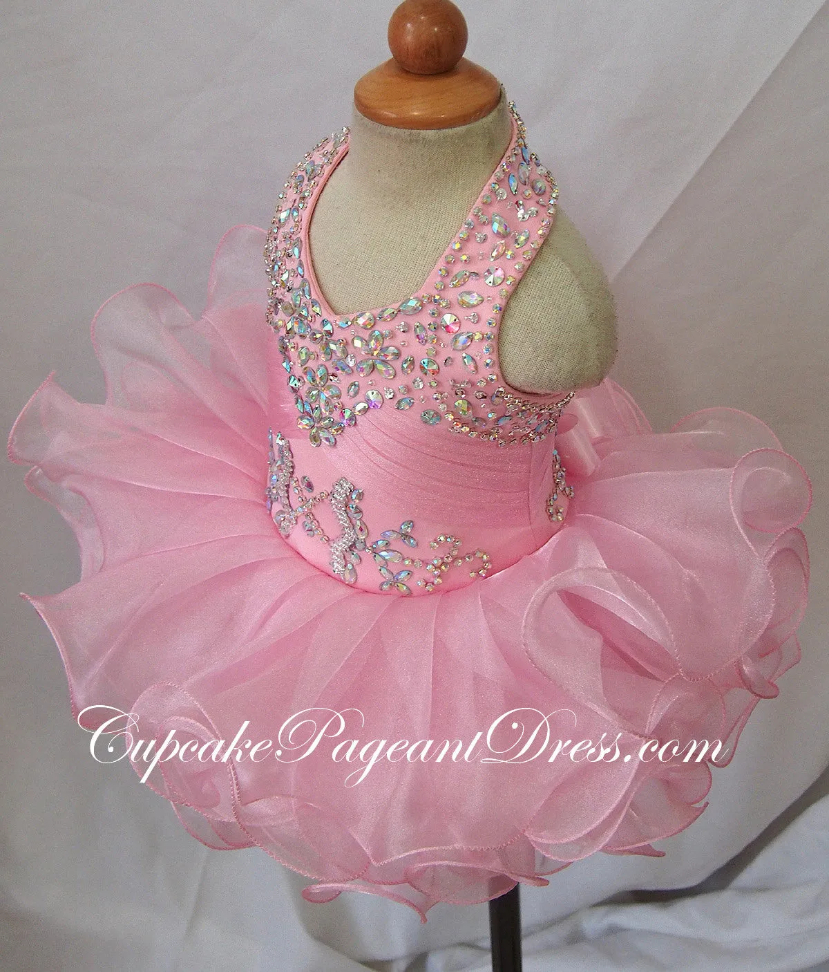 Halter Beaded Pink Little Girls/Newborn/Infant/Child Pageant Dress