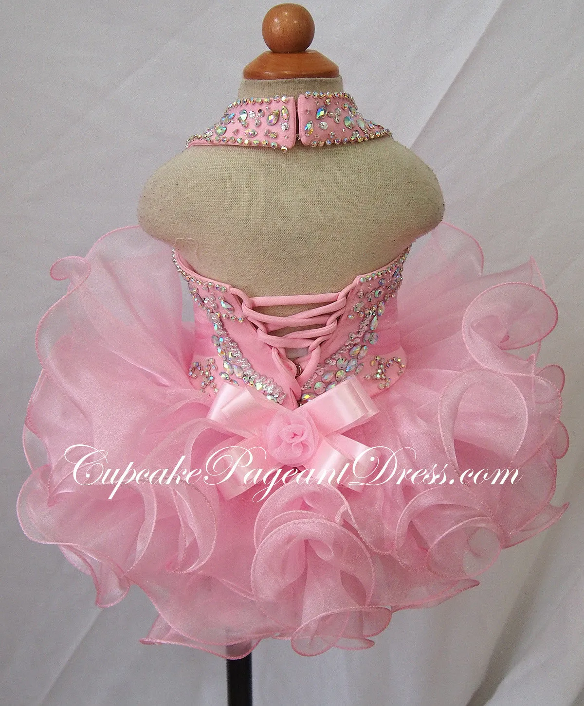 Halter Beaded Pink Little Girls/Newborn/Infant/Child Pageant Dress