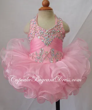 Halter Beaded Pink Little Girls/Newborn/Infant/Child Pageant Dress