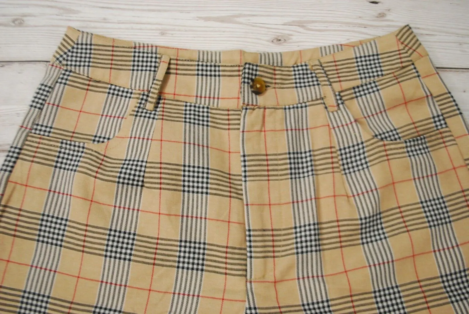 High Waist Tapered Tartan Pants Beige