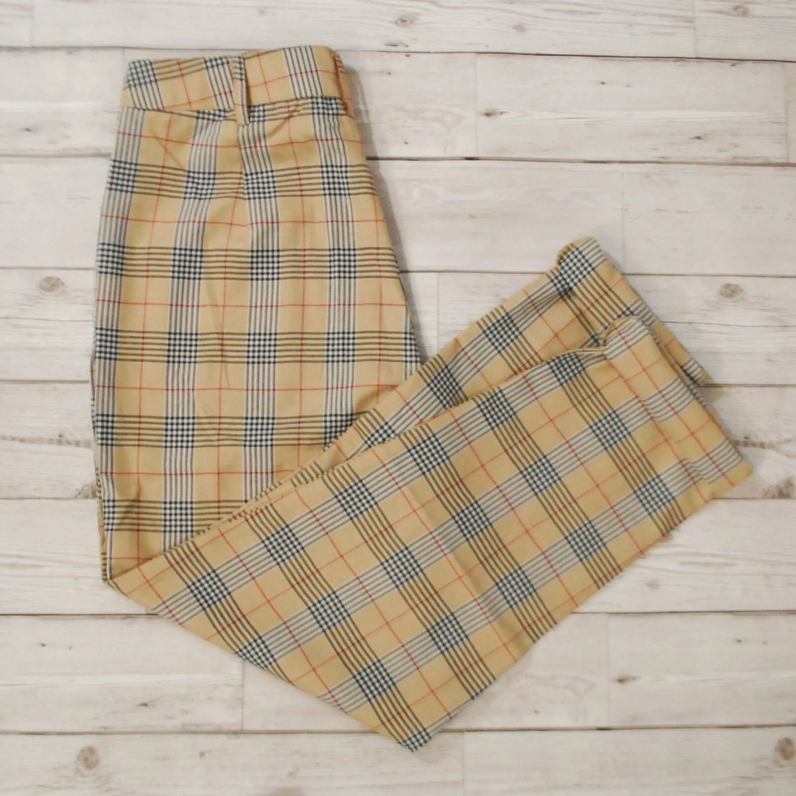 High Waist Tapered Tartan Pants Beige