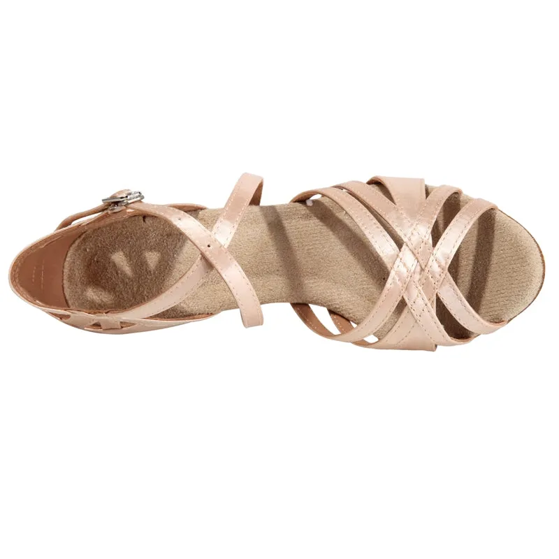 HW Women's Apricot Customized Heel Satin Strappy Dance Shoes Latin Dance Shoes