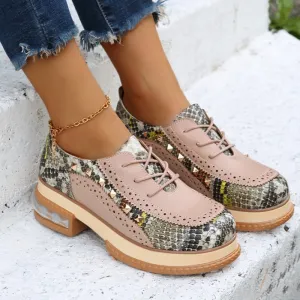 Joskaa 35~43 Big Size Vintage British Style Oxfords Round Toe Gold Green Pink Lady Lace Up Brogues Loafers Casual Shoes For Women
