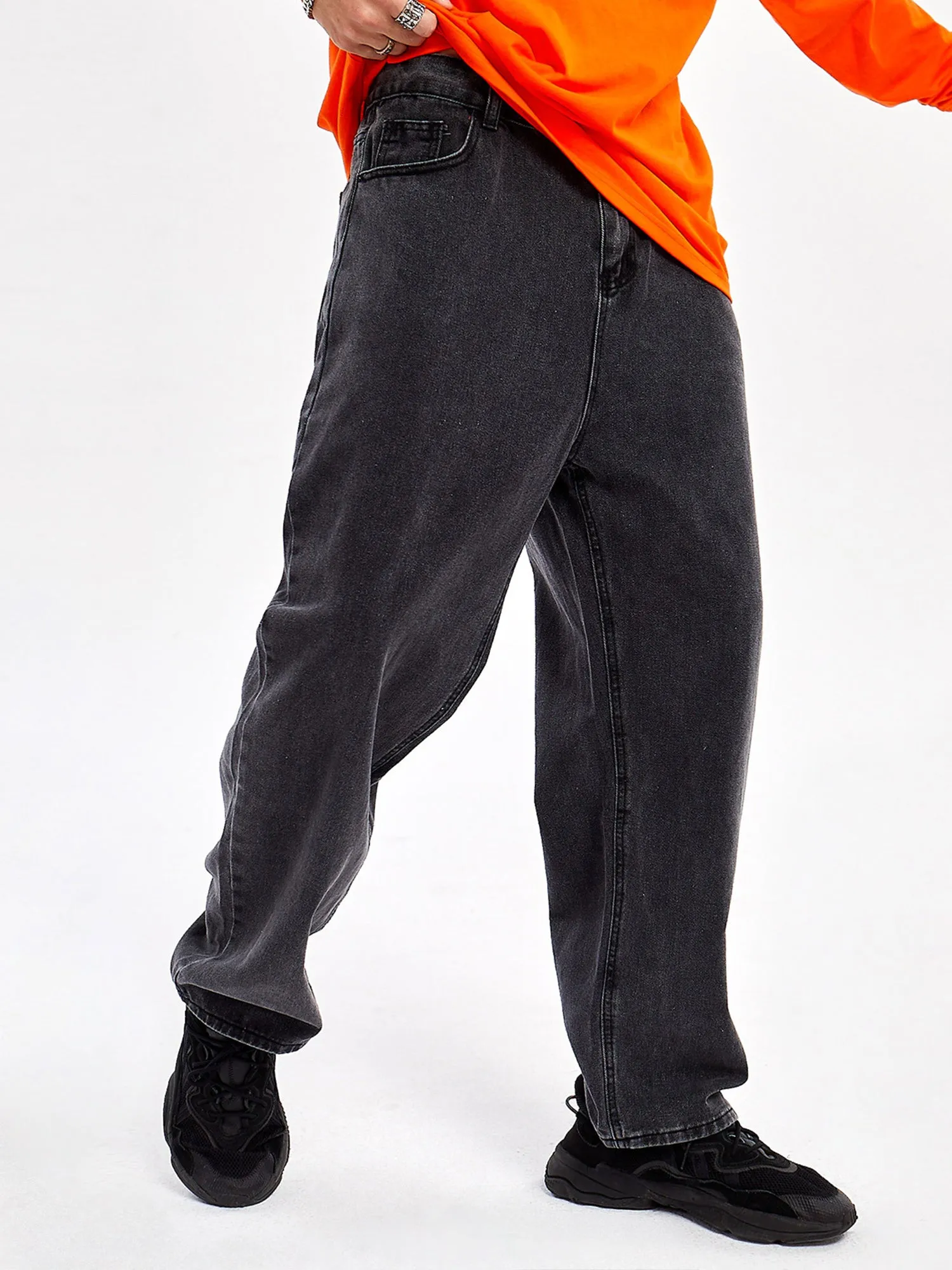 JUSTNOTAG Casual Street HipHop Print Black Long Loose Jeans