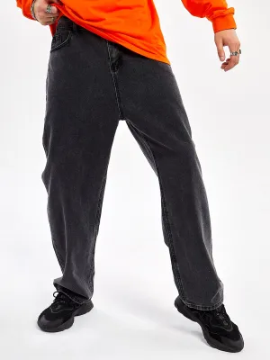 JUSTNOTAG Casual Street HipHop Print Black Long Loose Jeans