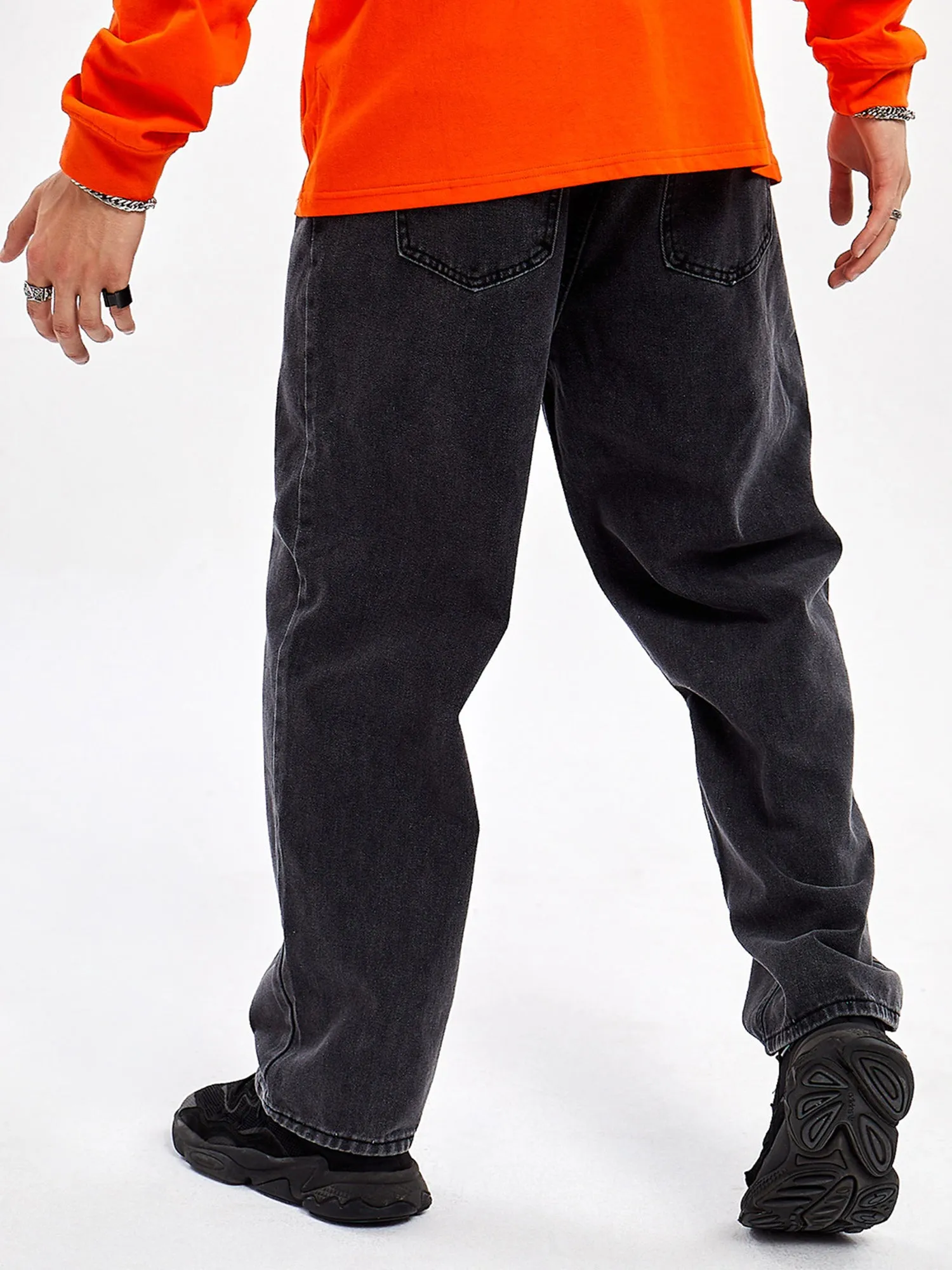 JUSTNOTAG Casual Street HipHop Print Black Long Loose Jeans