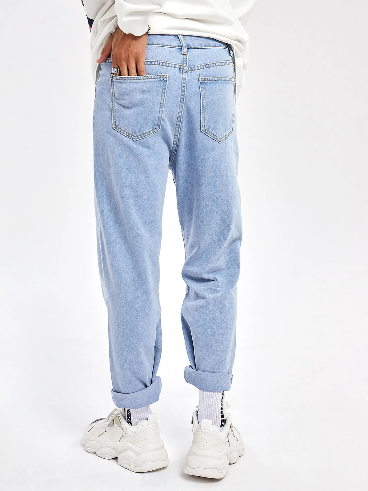 JUSTNOTAG Casual Street HipHop Print LightBlue Long Loose Jeans