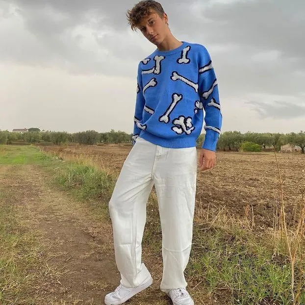 JUSTNOTAG Casual Street HipHop Print White Long Jeans