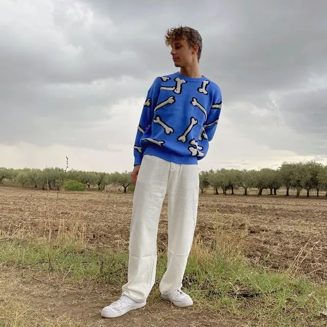 JUSTNOTAG Casual Street HipHop Print White Long Jeans