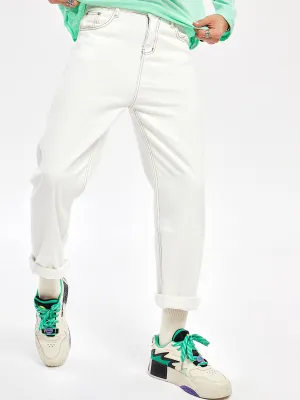JUSTNOTAG Casual Street HipHop Print White Long Jeans