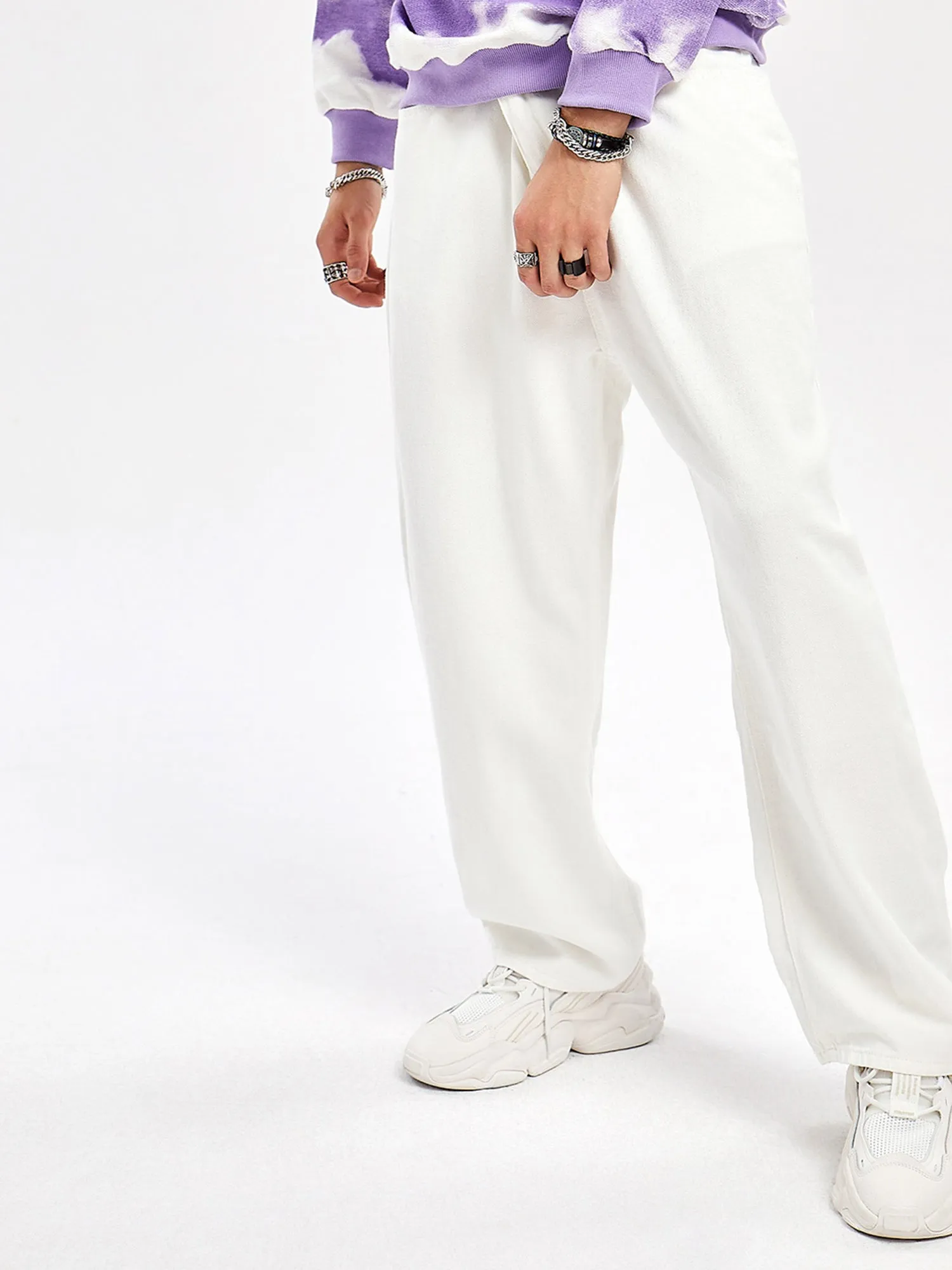 JUSTNOTAG Casual Street HipHop Print White Long Loose Jeans