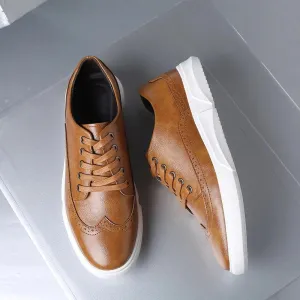 LaceLux - Heren Brogue Sneakers van Imitatieleer met Wingtip Ontwerp, Vetersluiting, Casual Stijl