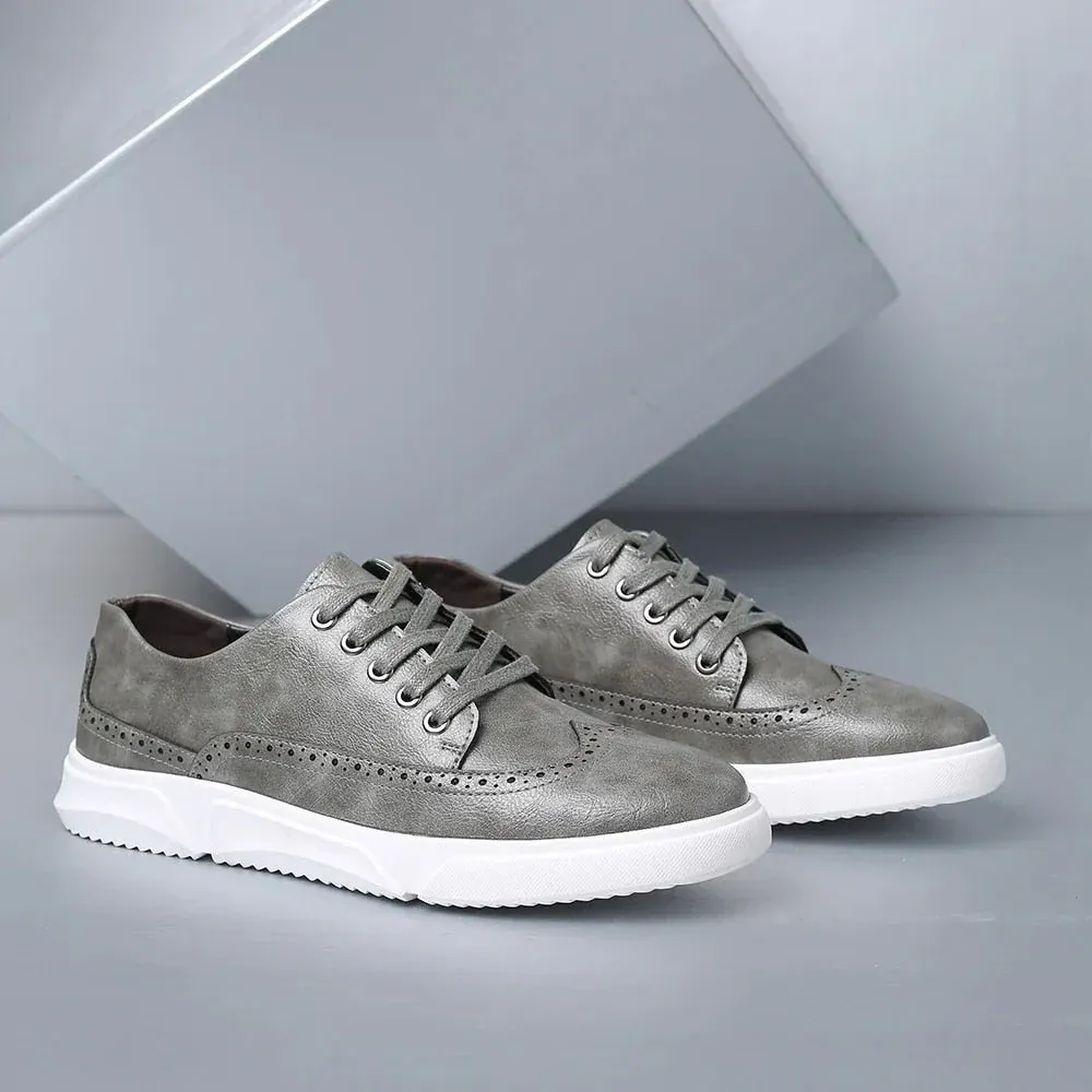 LaceLux - Heren Brogue Sneakers van Imitatieleer met Wingtip Ontwerp, Vetersluiting, Casual Stijl