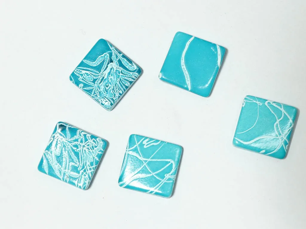 Light Blue White Designer Square Plastic Beads - 22x22 mm
